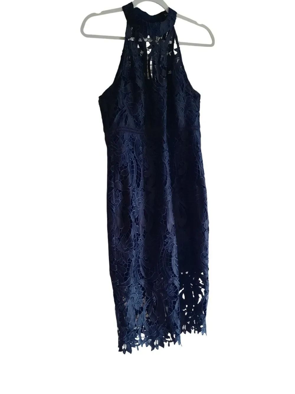Bardot Navy Crochet Lace High-Neck Midi Dress